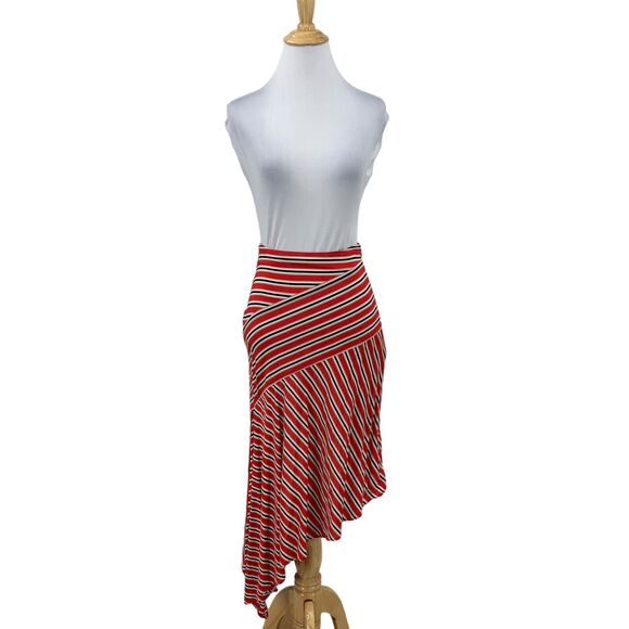 Free People Asymmetrical Skirt Womens 0 Mitered Striped Side Zip Fitted Stretch - Picture 1 of 15
